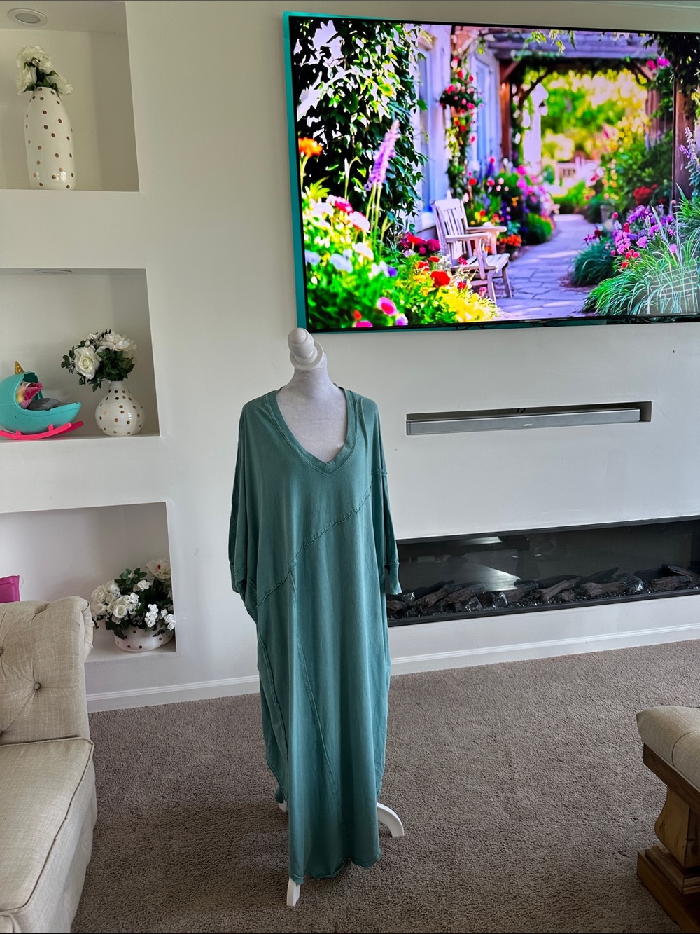 Intimately free people Women's Teal Maxi Dress with V-Neck